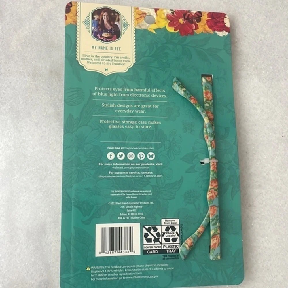 The Pioneer Woman glasses floral blue light screen protection glasses,case NWT
